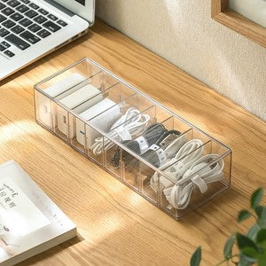 Transparent Portable Plastic Rectangle Desk Drawer Accessories Organizer Charger Cable Cord Storage Box Compartments for Cables