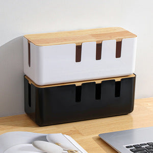 Perfect Desk Cord Organizer Cable Management Box Power Strip Holder with Wood Lid