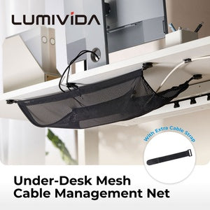 50x25cm Under Desk Mesh Cable Management Net Flexible Large Black Wire Organizer Power Strip Holder for Home Office Storage