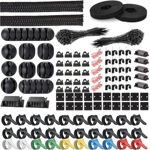 315 PCS Fast Adhesive Cable Management Kit for TV Computer Desk Plastic Cord Holder Clips Wire Organizer Sleeves Stand Hook Type